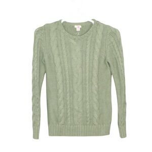 LL Bean Double L Cable Sweater Crewneck Bay Leaf Size Small